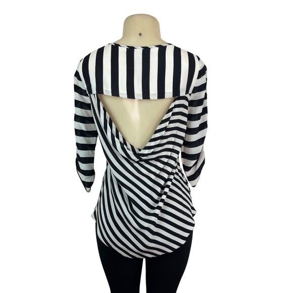 BCBGMaxAzria Womens Black & White Striped Silk Open-Back Blouse Size S - Picture 3 of 7